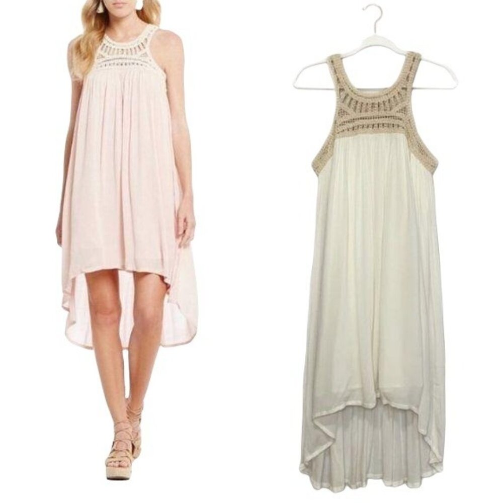 Chelsea & Violet Crochet Neckline Dress Size Medium High Low Hem Cream New